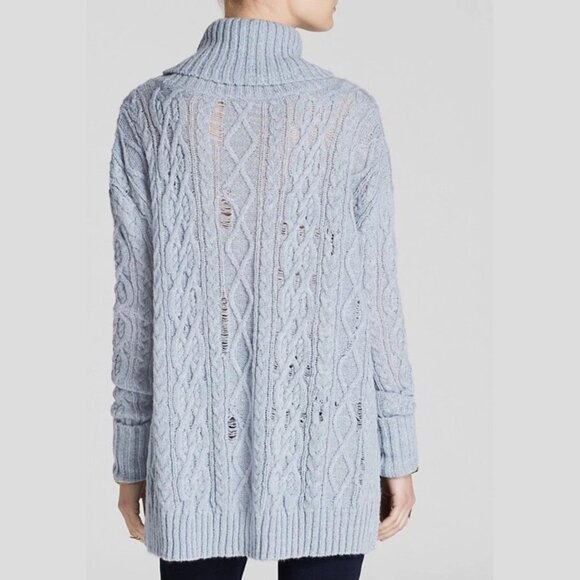 Free People Distressed Complex Cable Knit Turtleneck Sweater Small 41472 - Picture 2 of 9